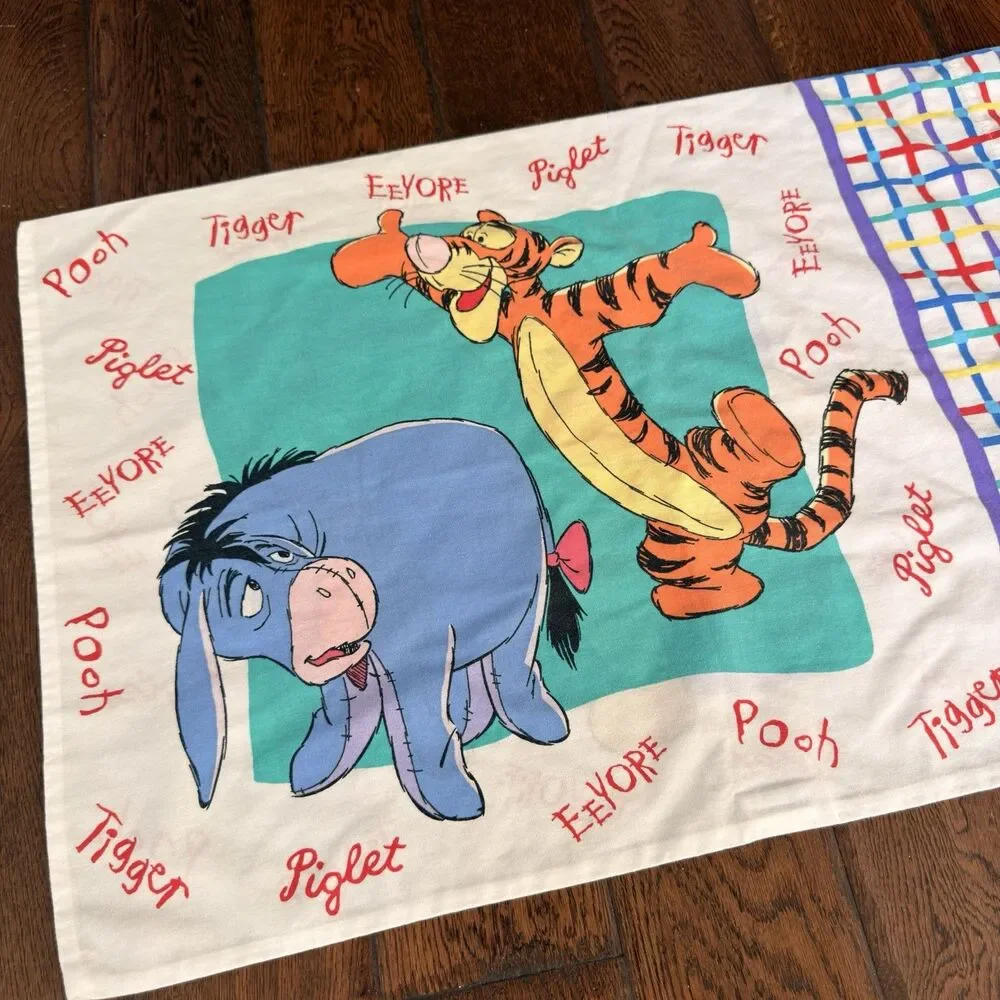 Vintage Winnie the Pooh Pillowcase Standard Sz Double Sided Piglet Tigger Eeyore